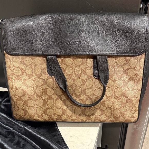 Coach Signature Black and Tan Briefcase - Picture 1 of 9